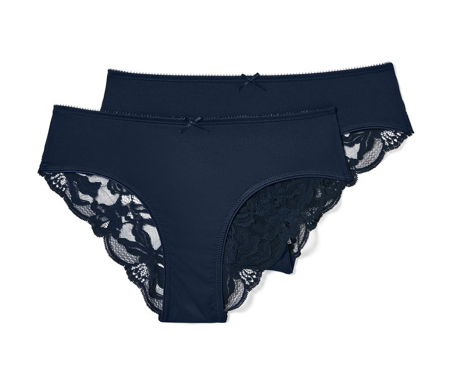 Két kék, csipkés brazil alsó.