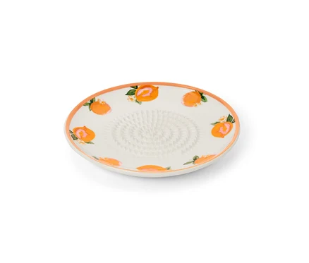 Porcelán reszelőtányér, citrusos díszítéssel.