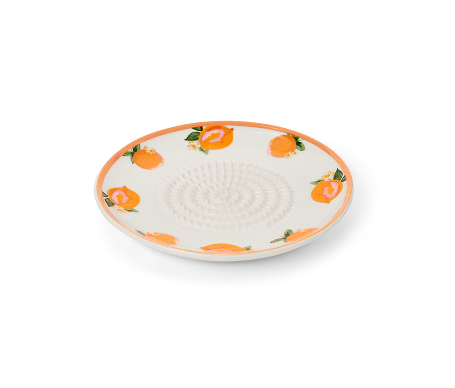 Porcelán reszelőtányér, citrusos díszítéssel.