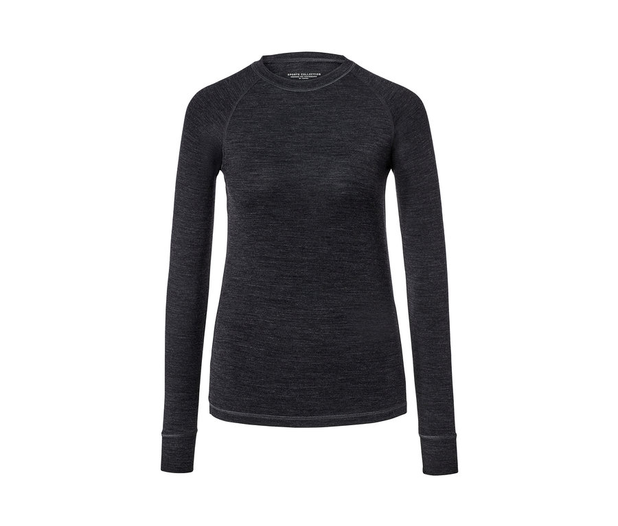 Női hosszú ujjú funkcionális felső, merinógyapjúval, antracit.
