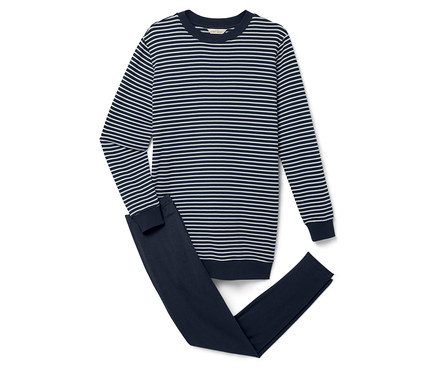 Női pizsama, leggingsszel, csíkos, sötétkék