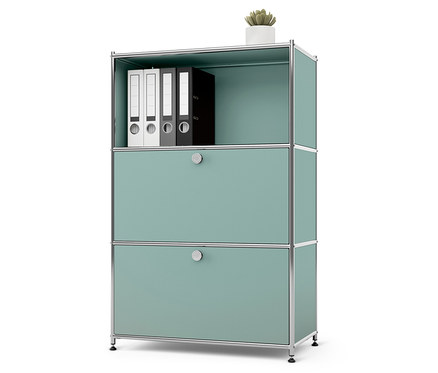 Fém komód »CN3«, 2 lenyíló ajtóval, zsályazöld