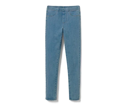 Kék farmer hatású lány treggings fehér háttéren.