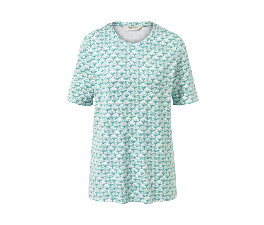 Türkiz kagylómintás, rövid ujjú női felső.