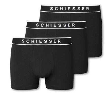 Három fekete SCHIESSER boxeralsó biopamutból.