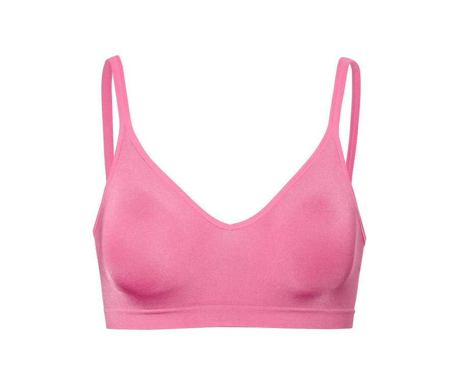 Rózsaszín, varrásmentes puha melltartó.