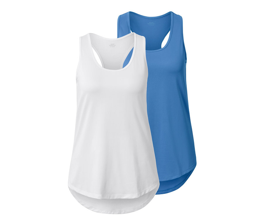 Két funkcionális top, egy fehér és egy égszínkék.