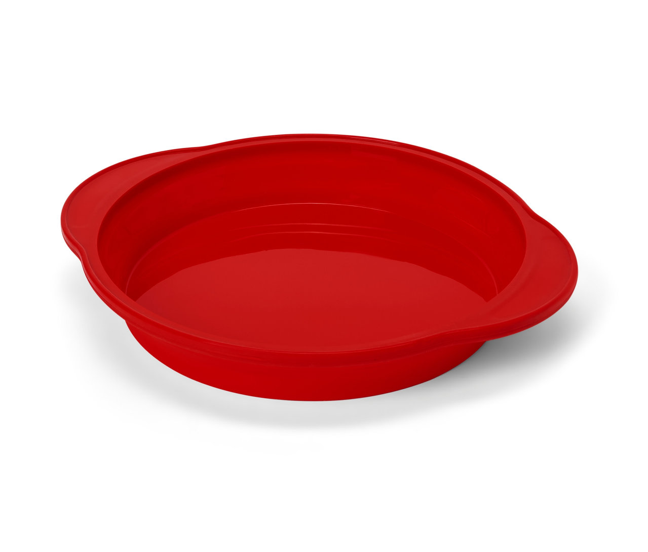 Egy piros, összehajtható süteményforma.