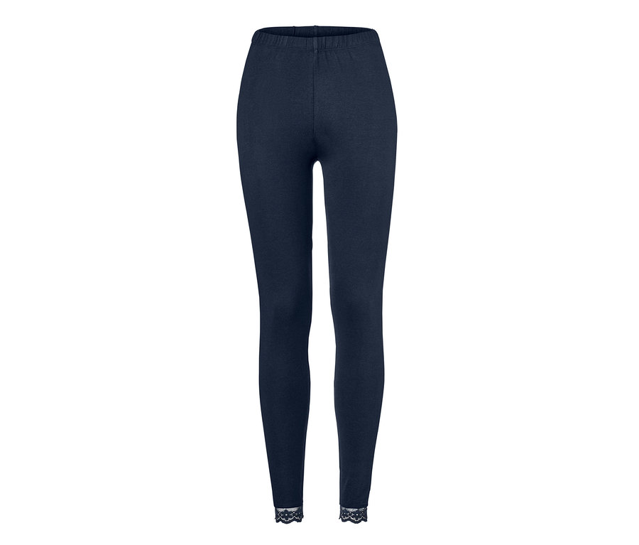 Sötétkék leggings csipkés szegéllyel.