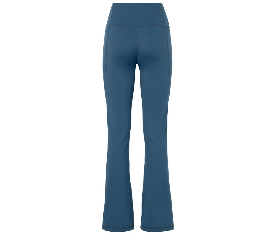 Kék, magas derekú női bootcut nadrág.