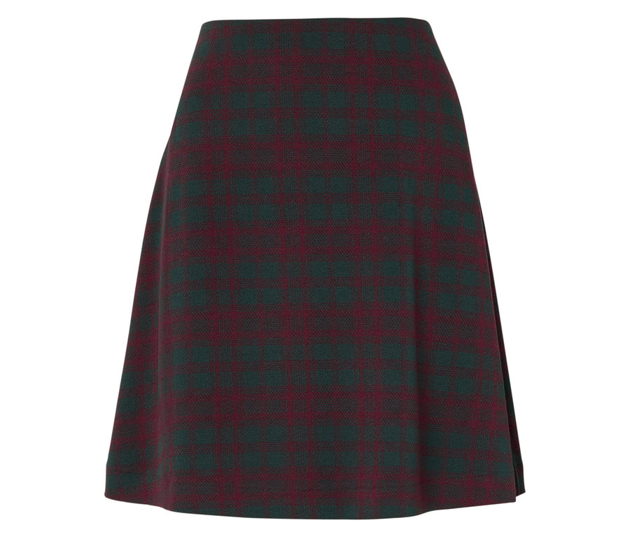 Bordó és zöld kockás szoknya.