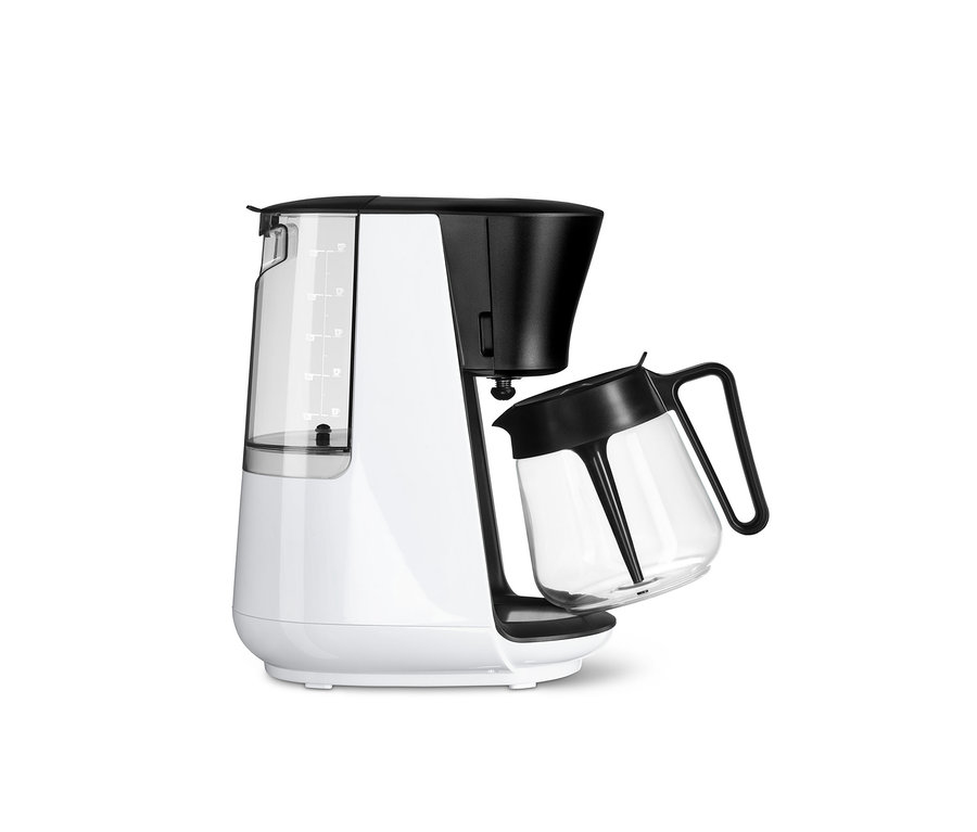 Fehér »Let's Brew« filteres kávéfőző, levehető üvegkancsóval.
