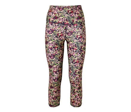 Virágmintás leggings közelképe fehér háttér előtt.