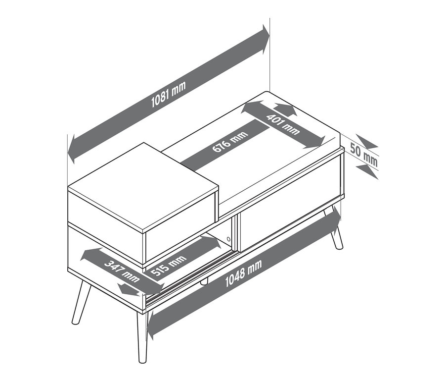 Egy ülőpad cipőtárolóval ábrája a megfelelő méretekkel.