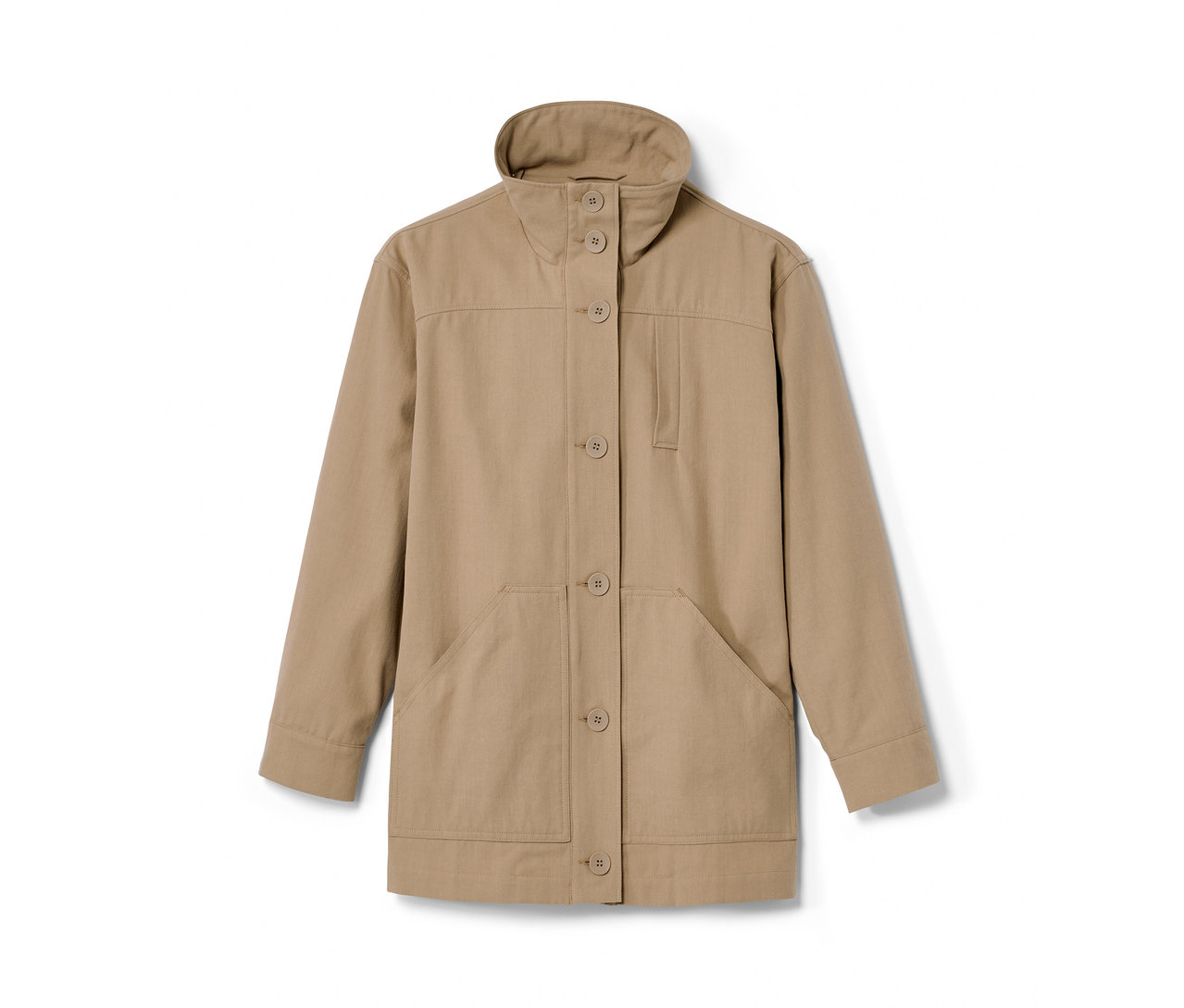 Beige NAH/STUDIO parka újrahasznosított pamutból, gombokkal.