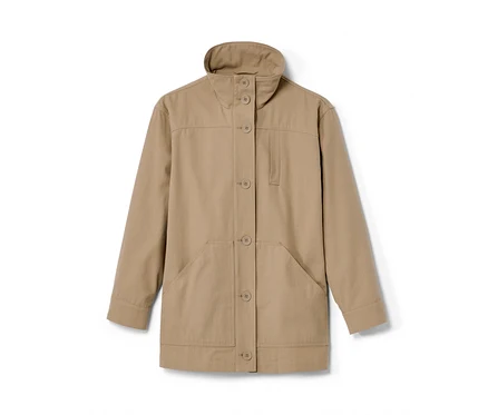 Beige NAH/STUDIO parka újrahasznosított pamutból, gombokkal.