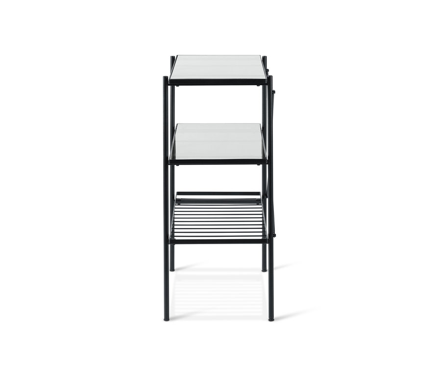 Egy kb. 90 cm széles konzolasztal három polccal.