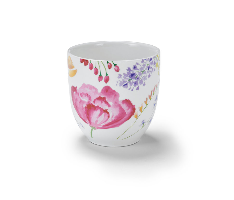 Fehér, virágos porcelán bögre.