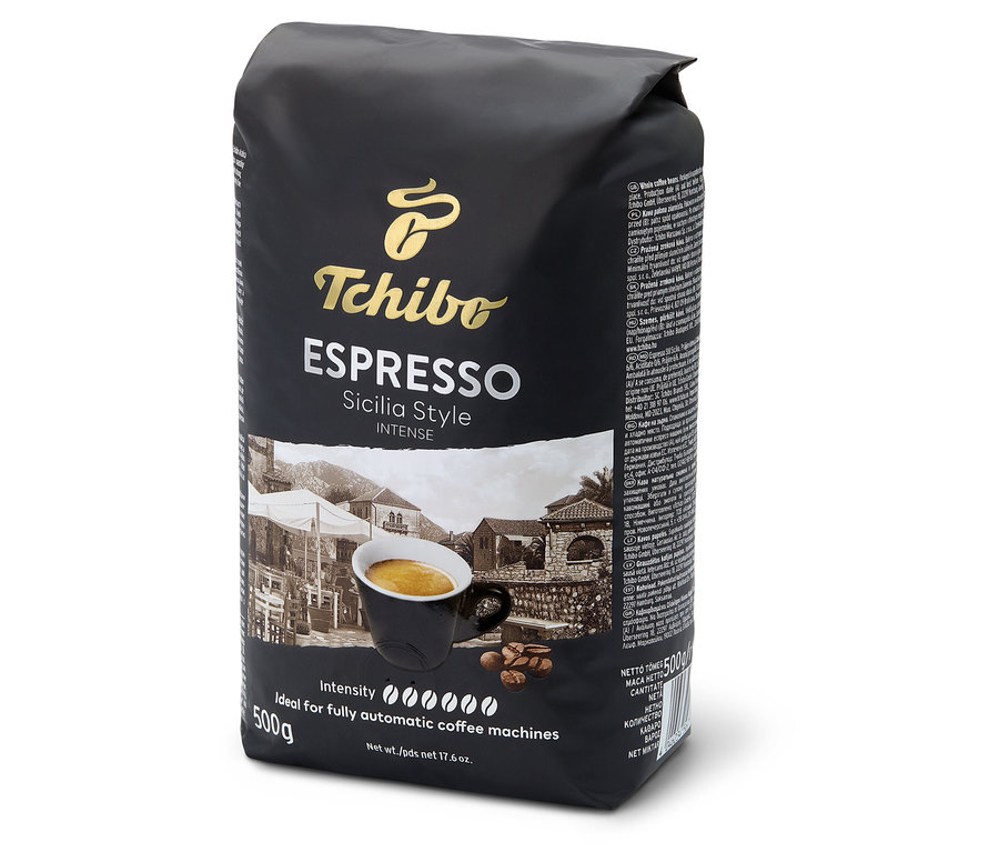 Egy csomag Tchibo Espresso Sicilia Style 500g szemes kávé.