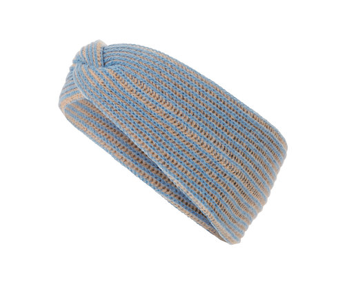 Kék kötött fejpánt.