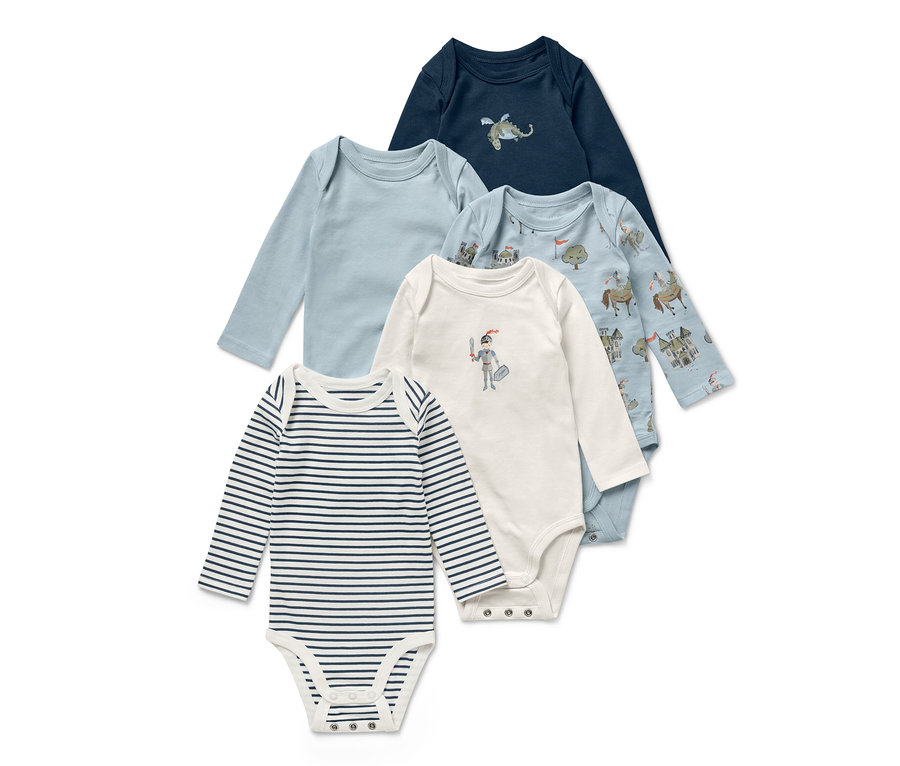 Öt kisgyerek body állítható hosszúsággal, lovagos.