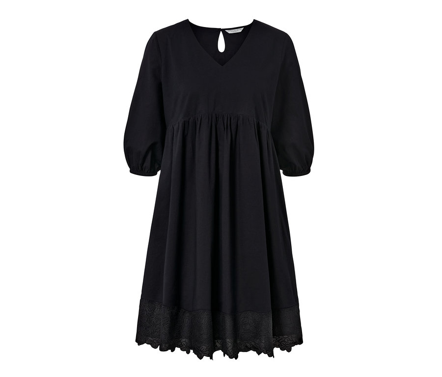 Fekete hímzett szövött ruha.