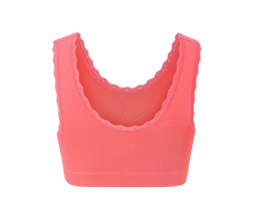 Egy papaya színű, női seamless bustier melltartó részletfotója.