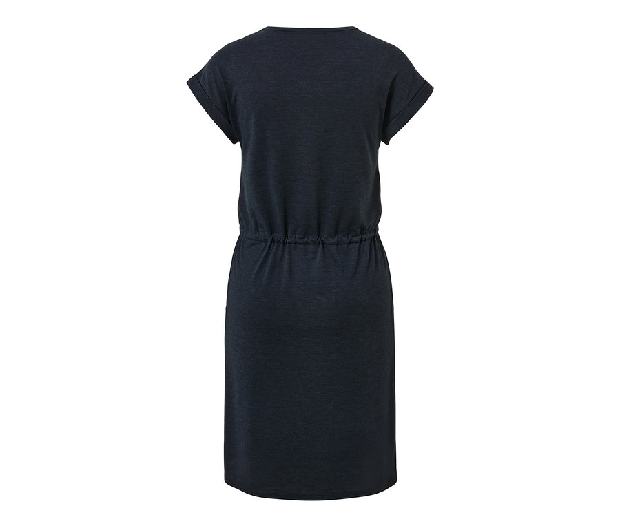 Sötétkék, rövid ujjú női funkcionális ruha.