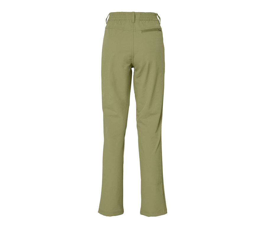 Hátulnézetű khaki softshell nadrág.