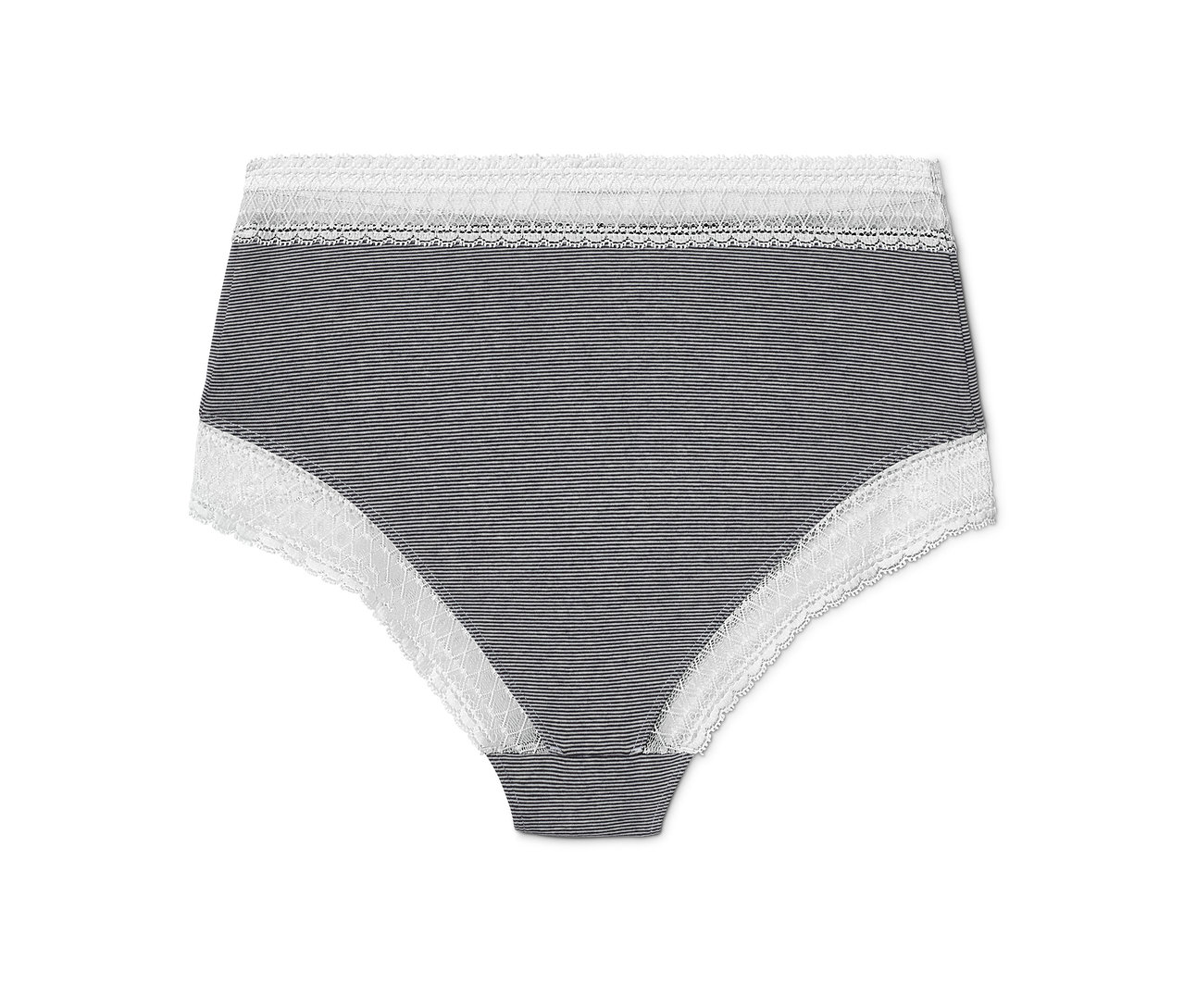Csíkos, fekete-fehér női alakformáló alsó, csipkés.