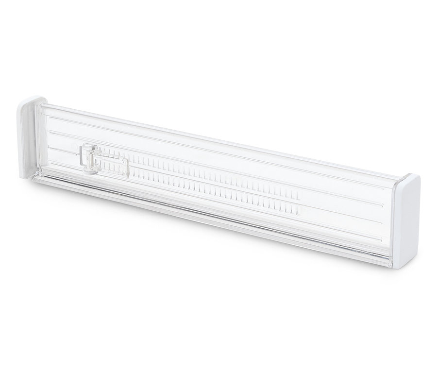 Átlátszó műanyag fűszertartó szervező fehér oldallapokkal.