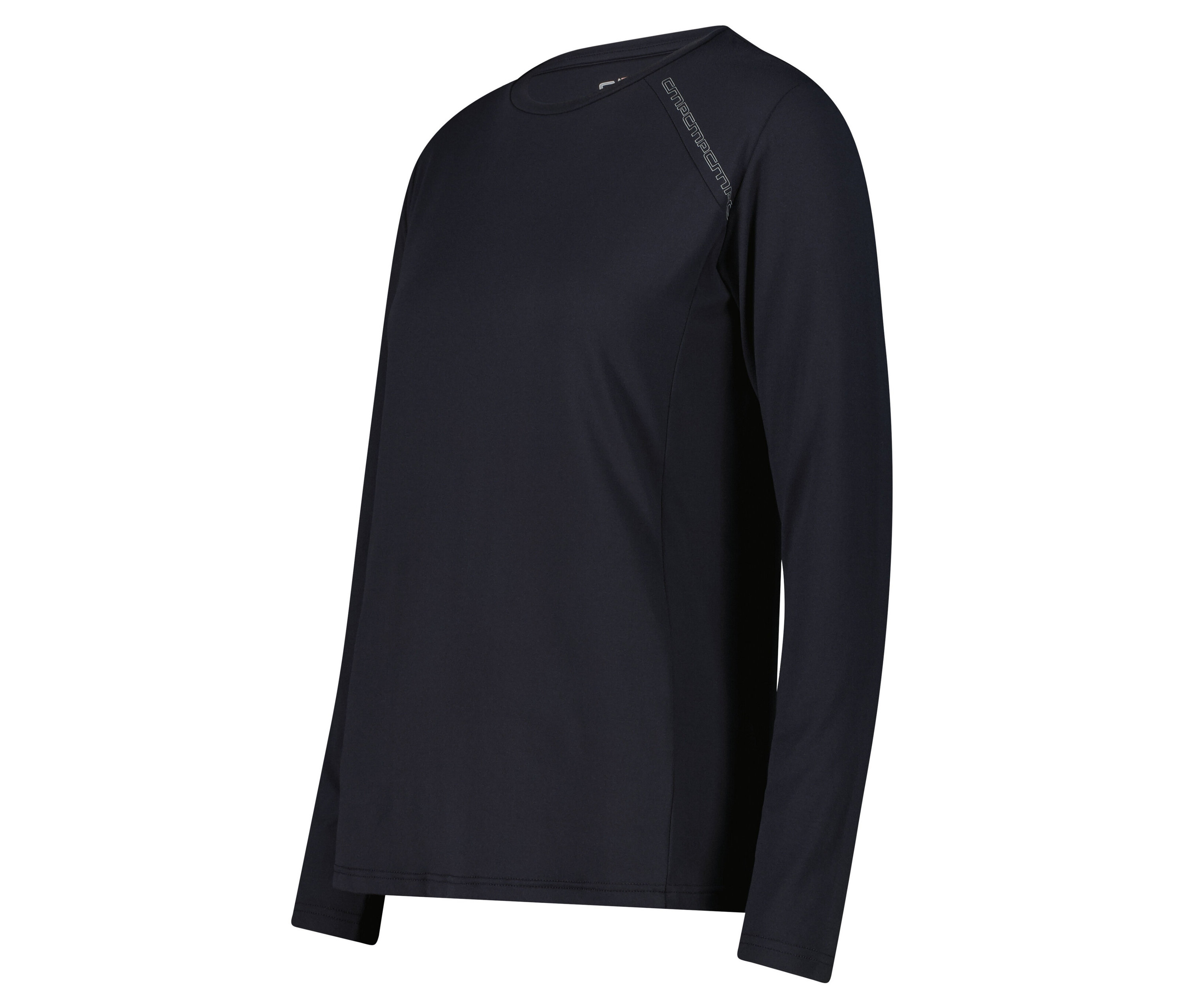 Sötétkék, hosszú ujjú póló fehér háttérrel.