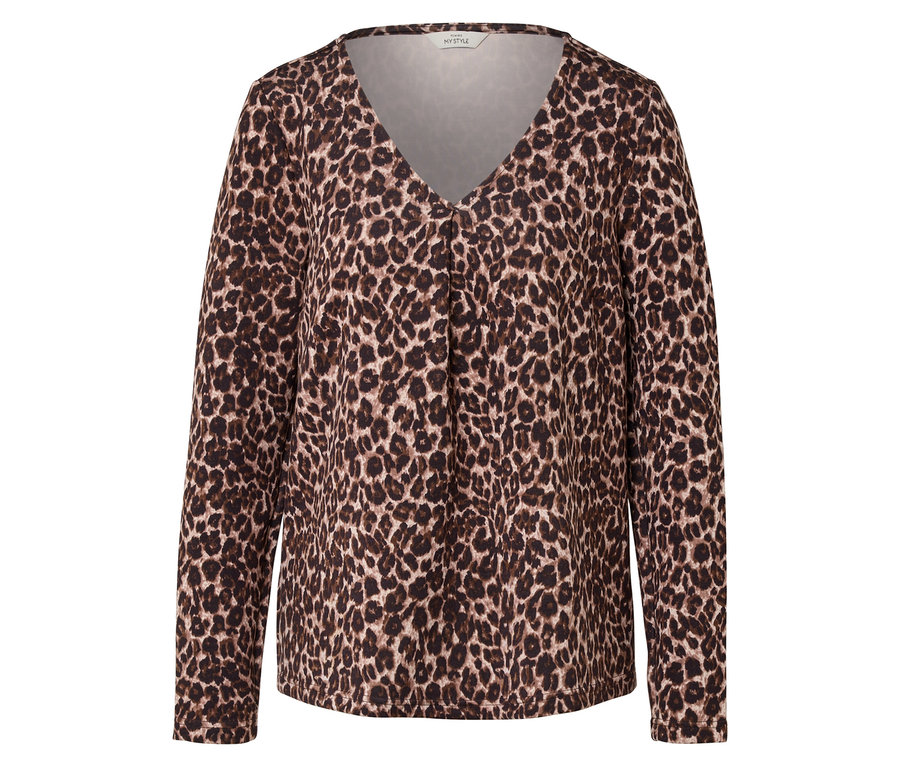 Női hosszú ujjú blúz állatmintával.