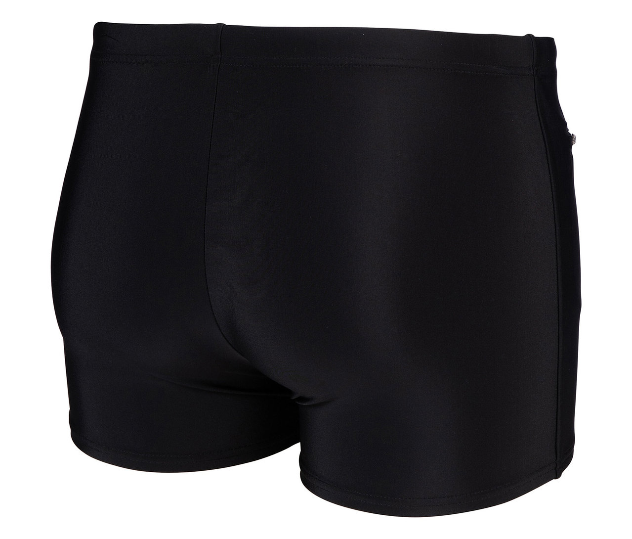 Egy fekete fürdőnadrág hátulnézetének közeli képe.