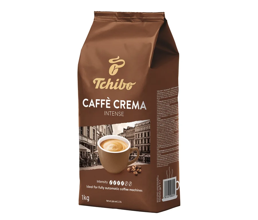 Barna csomagolású Tchibo Caffè Crema Intense kávébab, 1 kg.