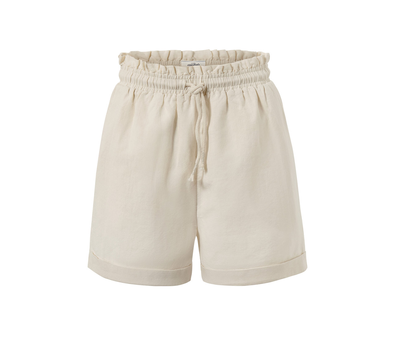 Bézs, lenvászon rövidnadrág.