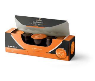 Egy nyitott csomag Caffè Crema Rich aroma kávékapszula.