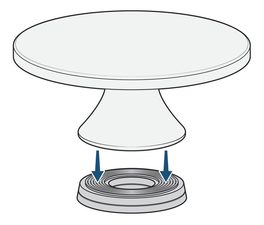 Illusztráció egy forgatható tortatartó talpról.