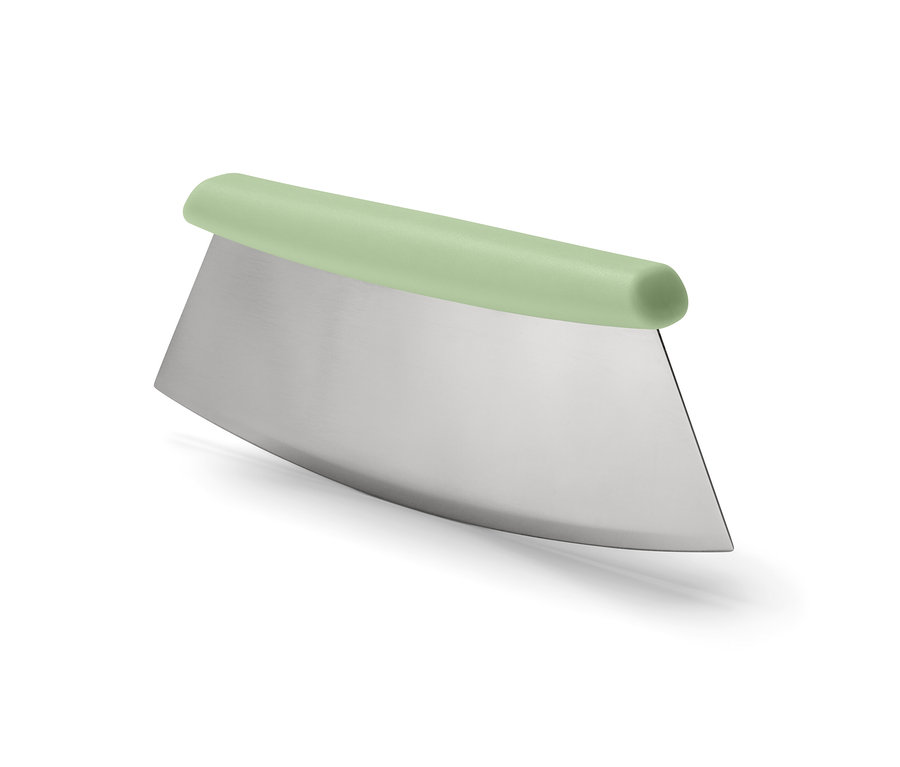 Pizza- és fűszervágó pasztellzöld fogantyúval.