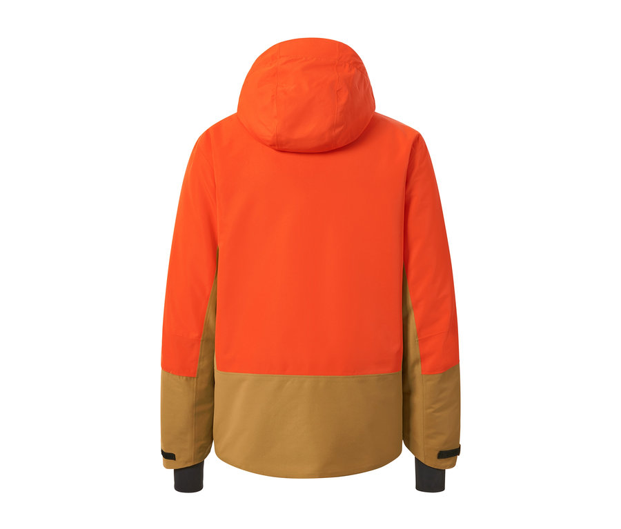 Egy narancssárga-barna síkabát hátulnézeti részlete.