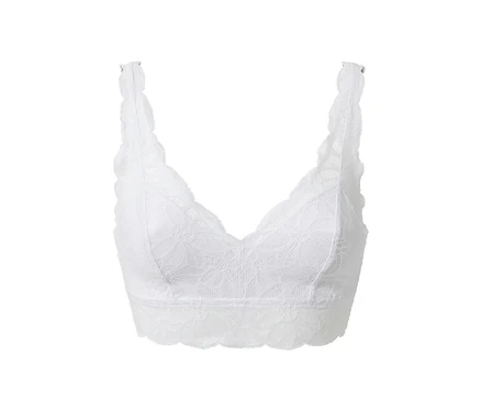 Fehér, csipkés női bustier melltartó.