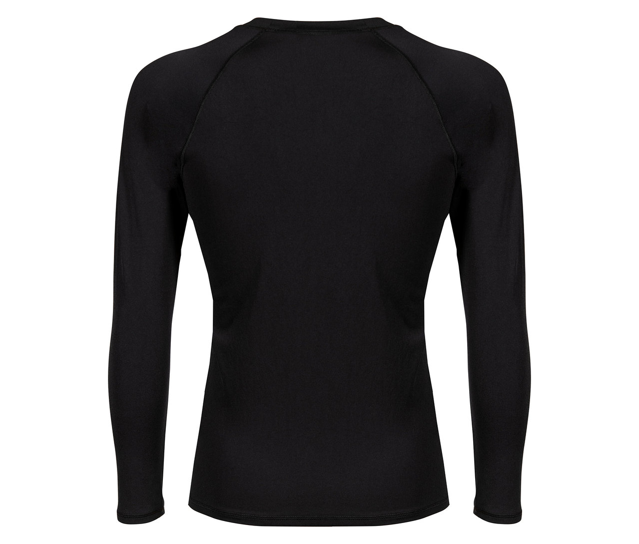 Fekete, hosszú ujjú sportfelső hátulról.