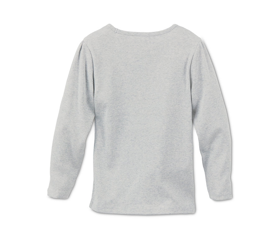 Egy szürke, 2 darabos kislány bordázott felső szett részlete.