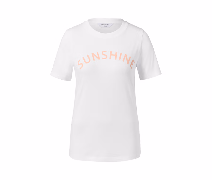 Fehér, "SUNSHINE" feliratú női póló.