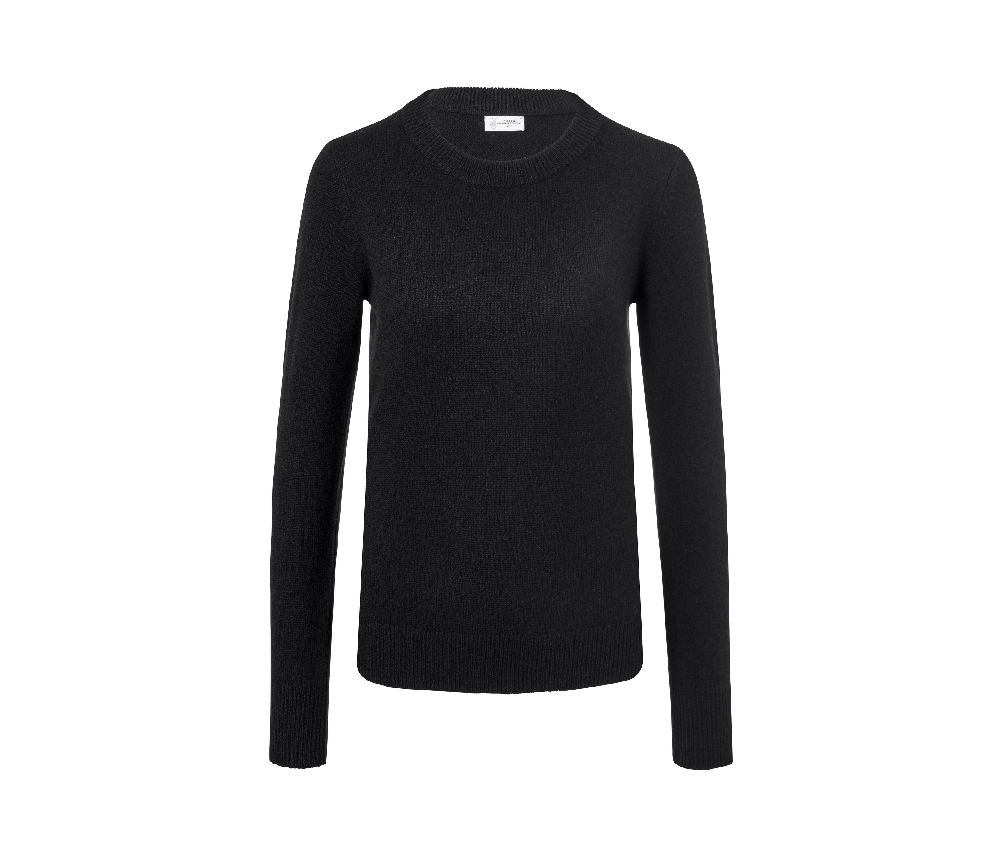 Fekete, hosszú ujjú kasmír pulóver.