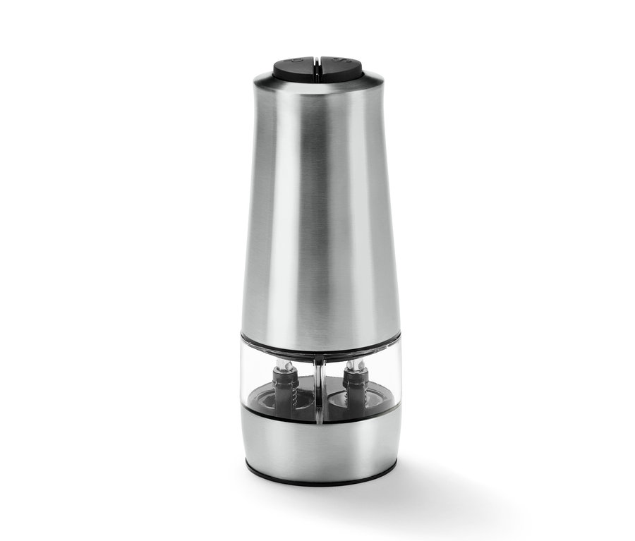 Elektromos só- és borsőrlő, rozsdamentes acélból.