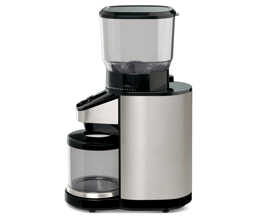 Elektromos kávédaráló mérleggel, rozsdamentes acélból.