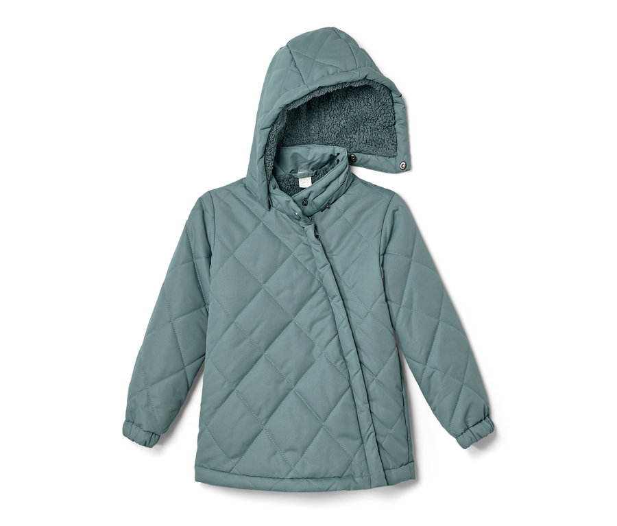 Világoskék, steppelt kisgyerek dzseki kapucnival.