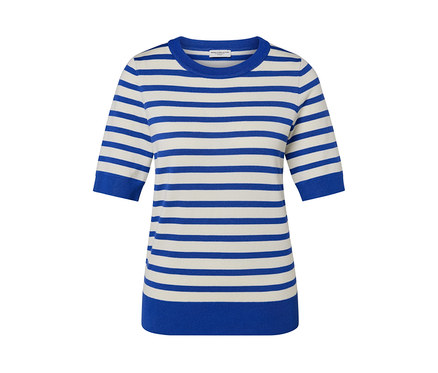 Női félhosszú ujjú pulóver, csíkos, kék