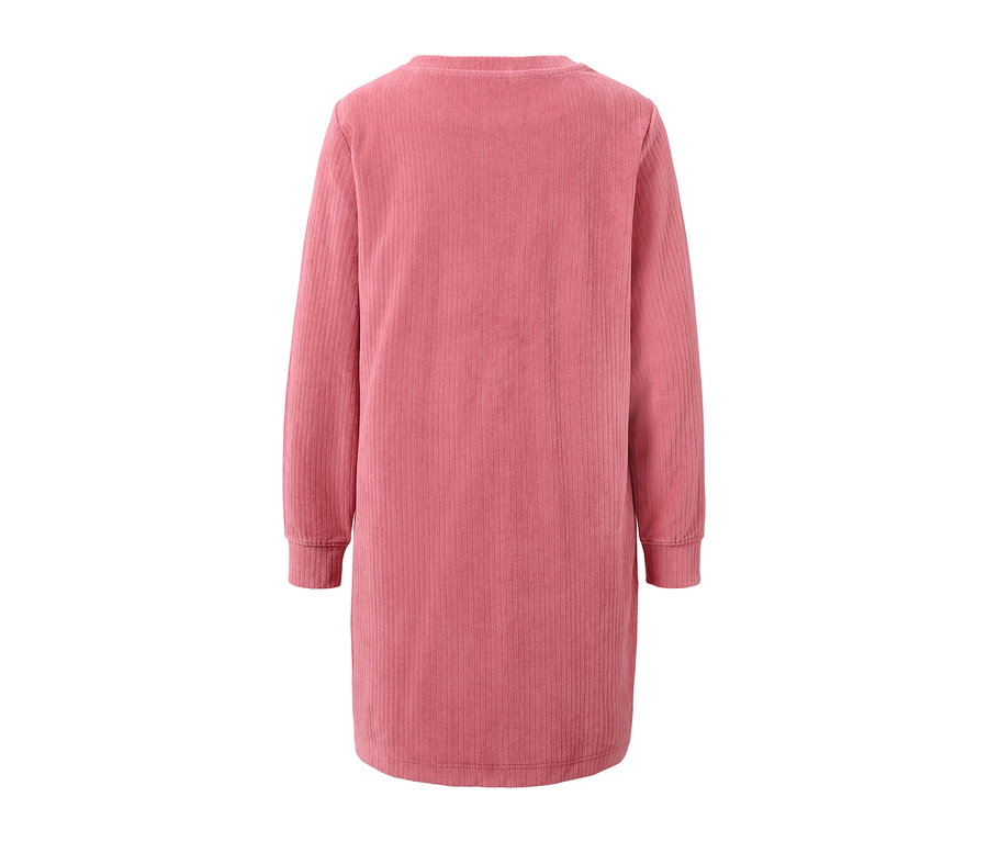 Női lezser plüssruha, rózsaszín, hosszú ujjú.